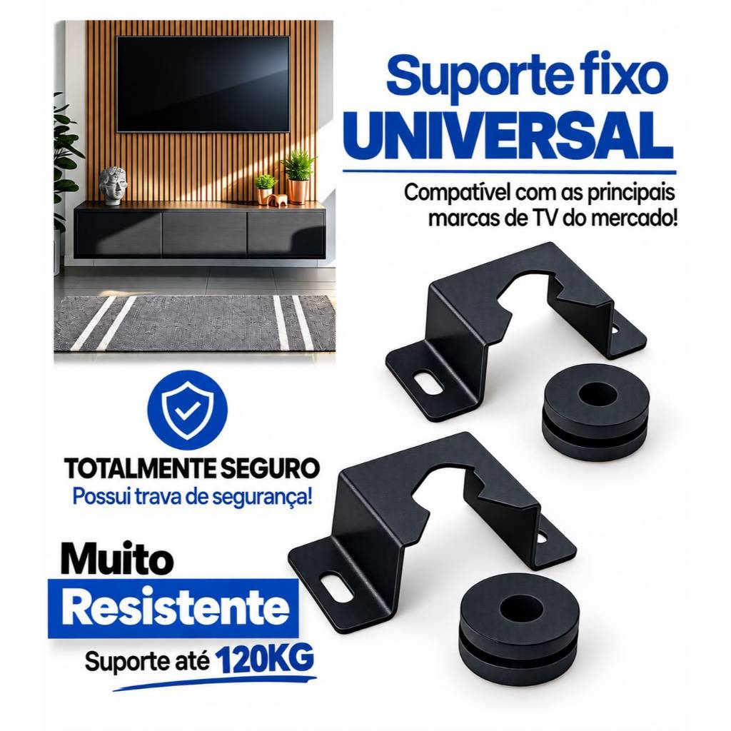 Suporte Para TV Universal Fixo 10 a 100 Polegadas Smart LED LCD 4K Até 120kg Todas As Marcas