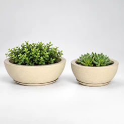 Kit 2 Vasos Decorativo em Polietileno para Planta Bacia Escovada 1,2 com Prato Coletor