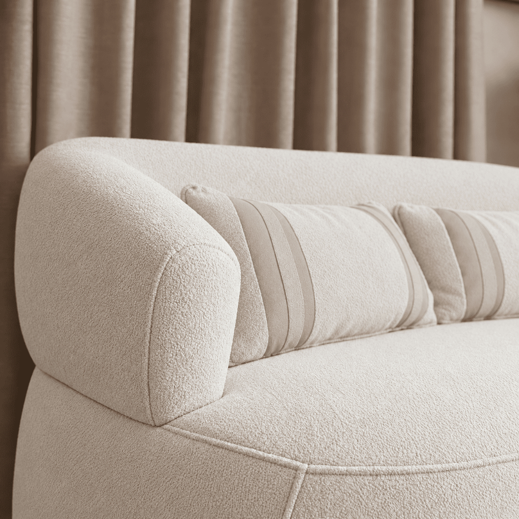 Sofá Namoradeira Serena Orgânico Bouclê Off White Com Almofadas Sofisticada e Confortável para Sala de Estar – AV · foto 2