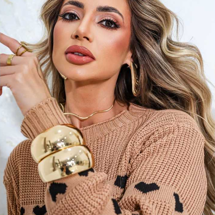 Blusa inverno Frio Feminina Estilosa Tricot Corações Roupa Feminina Elegante de Inverno