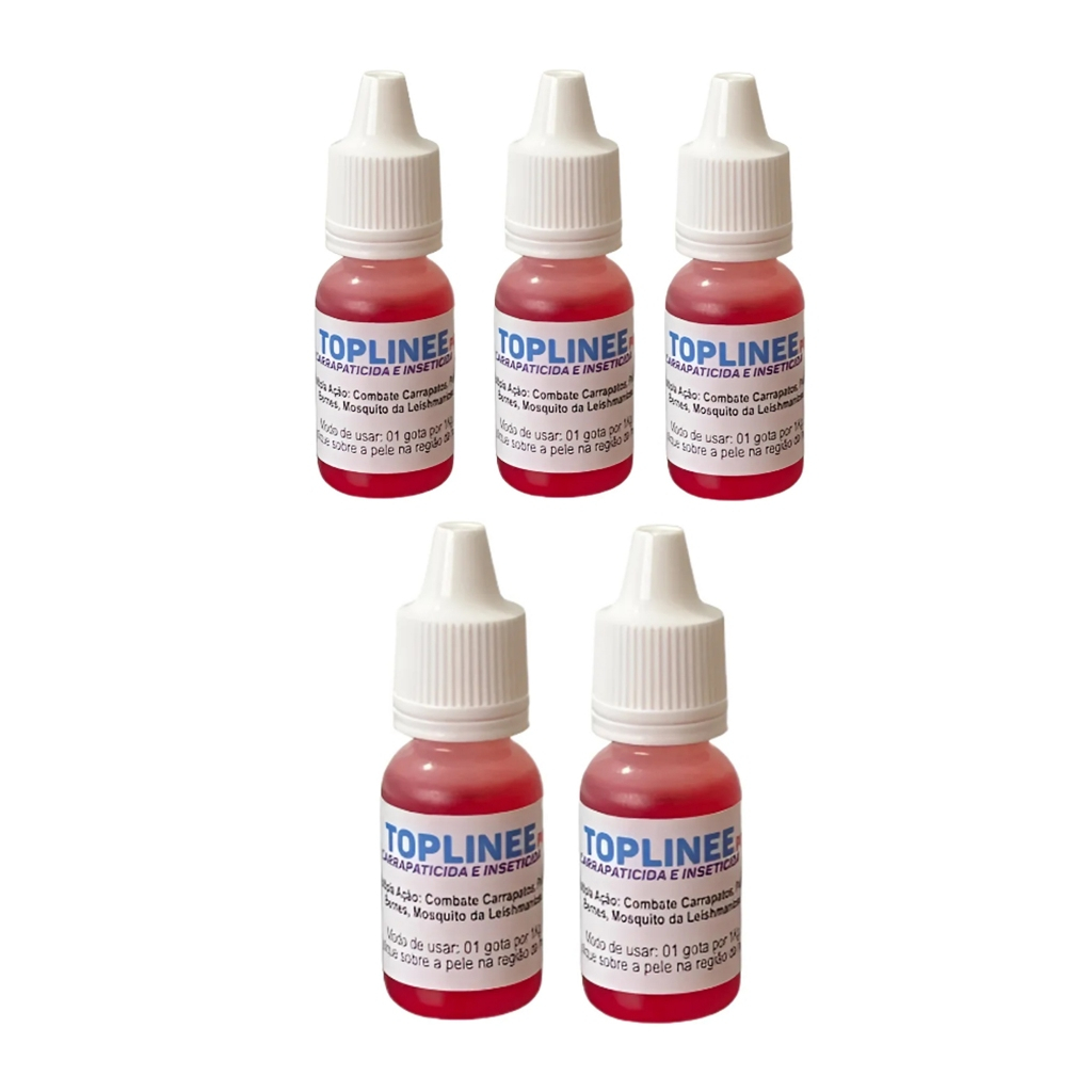 Kit 5 Topline de 10ml O Melhor Antparasitário 5 Unidades de 10ml Contra Pulgas e Carrapatos