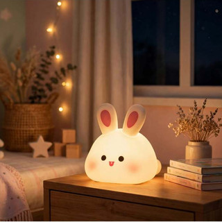 Luminária De Coelhinho Branca Fofo com Luz Noturna e Toque Silicone Macio 3 Níveis Brilho Recarregavel com Timer