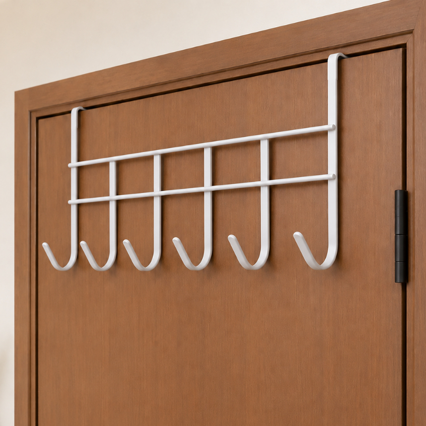Cabide De Porta 6 Ganchos Para Porta Pendurar Toalha Roupas Sem Furar Metal 45cm