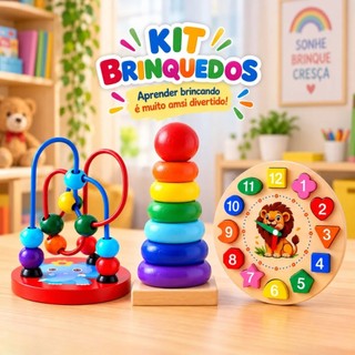 Kit Brinquedos Pedagogicos Madeira Montessori Infantil Educativo 3pçs