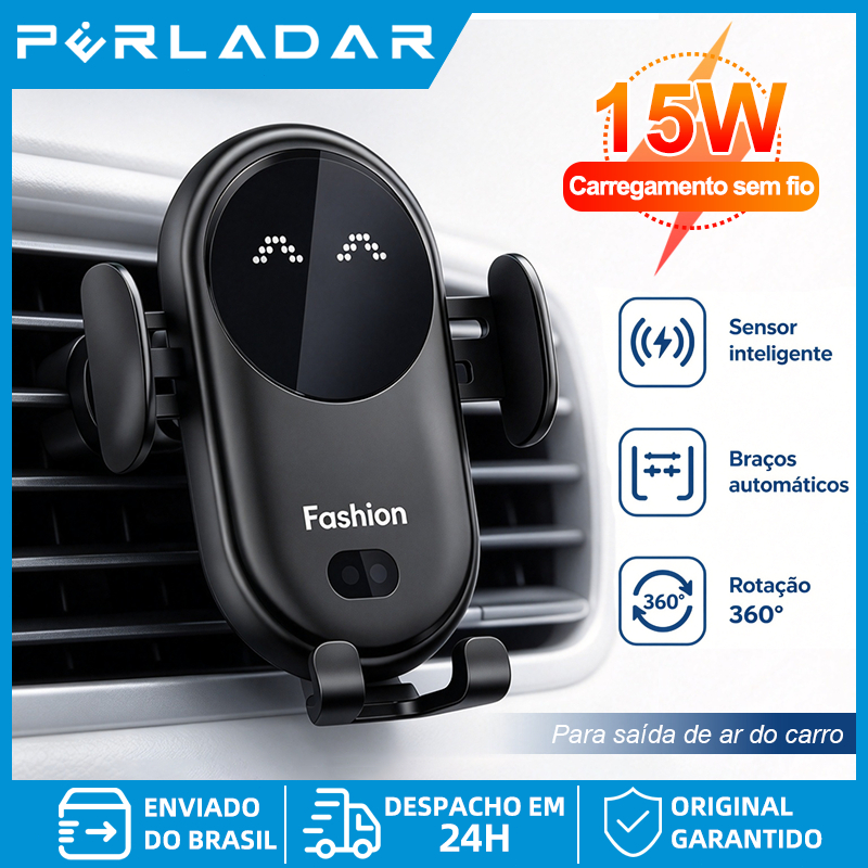 Suporte Celular Automotivo com Carregador Sem Fio 15W para Saída de Ar do Carro Indução Inteligente Rotação 360°