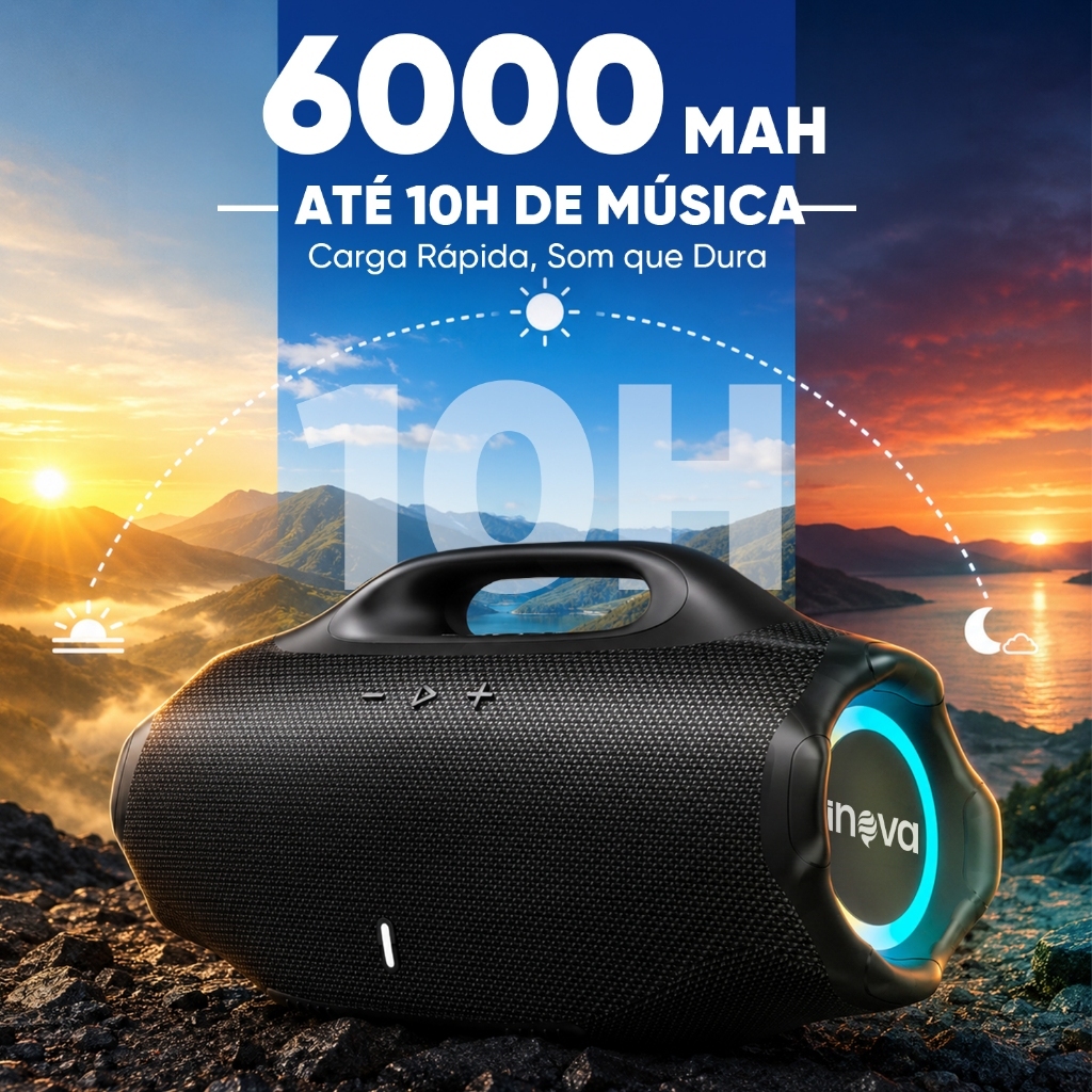 INOVA Caixa de Som Bluetooth Graves Potentes Som Estéreo Longa Duração da Bateria Ideal para Festa em Família RGB IPX6 — imagem 2 de 2