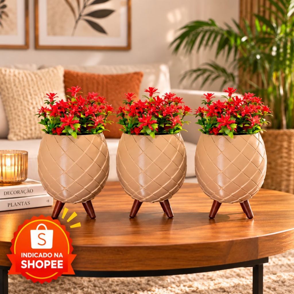 Kit 3 Vasos Decorativos Cachepô Espiral para Plantas Artificiais Detalhe de Natal para Sala e Rack