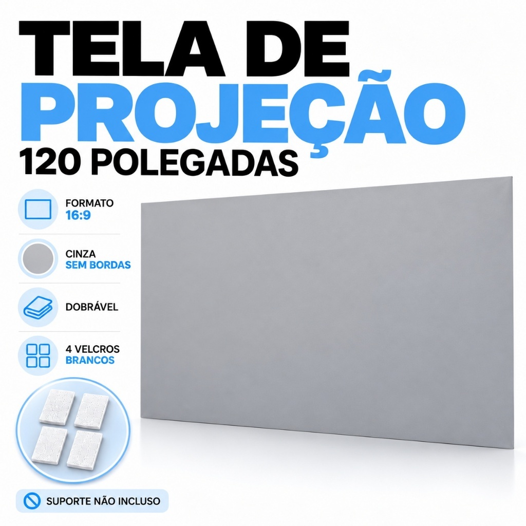 Tela De Projeção 120 Polegadas ZHIKE Para Projetor 16:9 4K Full HD 3D Dobrável Sem Bordas 4 Velcros Sem Suporte