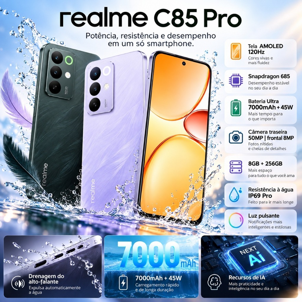 Smartphone Realme C85 Pro 4G NFC Dual Sim Versão Global Original Envio Imediato
