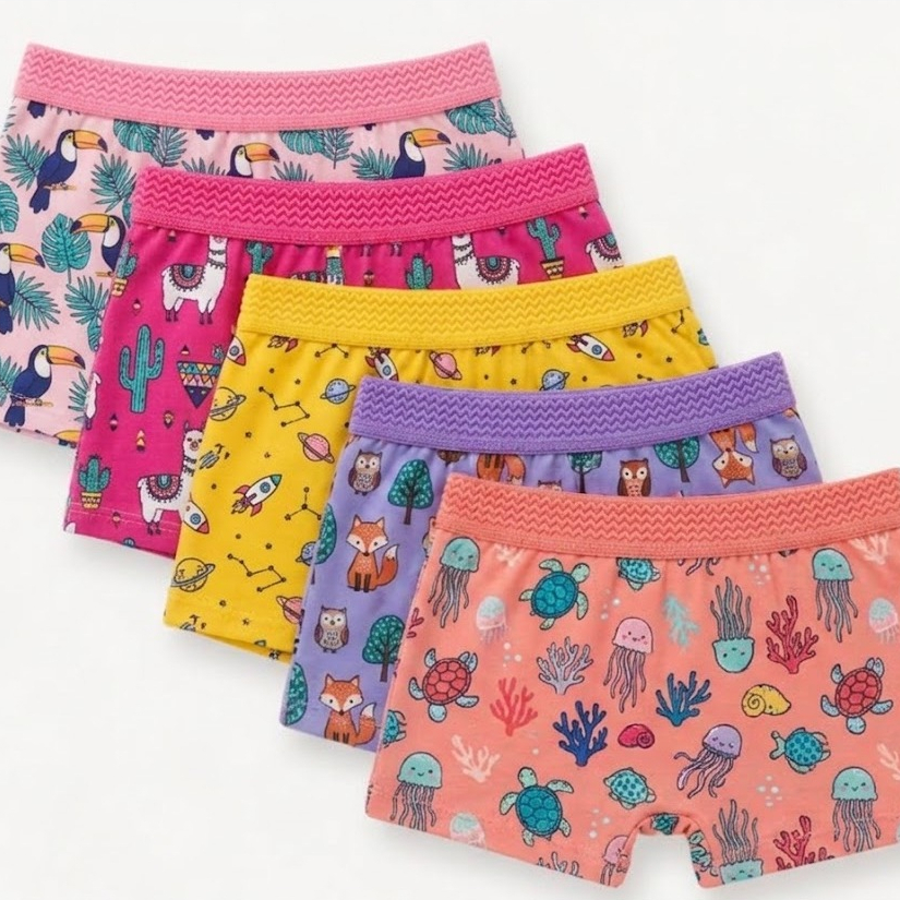 KIT CALCINHA BOXER CUEQUINHA FEMININA INFANTIL ESTAMPADA EM MICROFIBRA PARA MENINAS