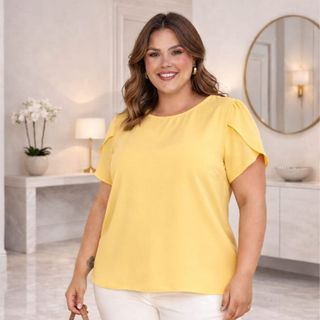 Blusa Feminina Plus Size Lisa em Crepe Casual Social Confortável G ao G2