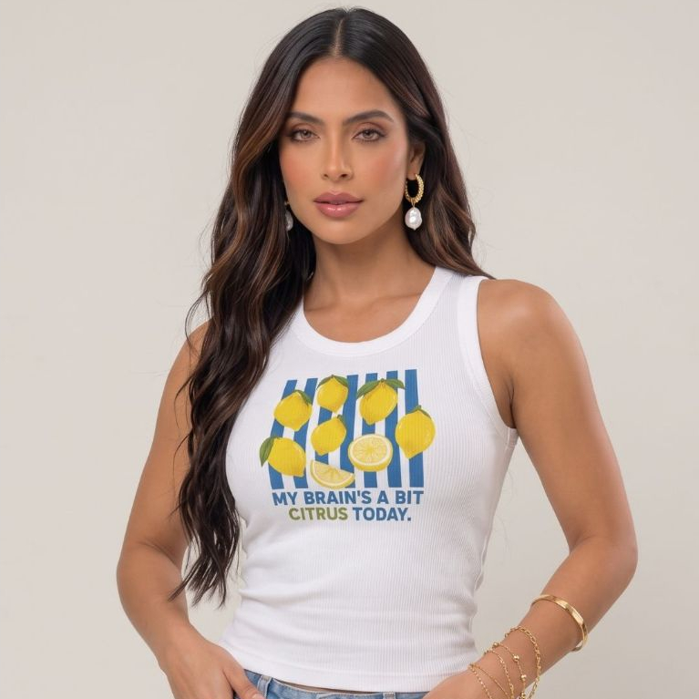 Blusa Regata Feminina Canelada Ribana Branca Estampa Verão Casual Básica Premium