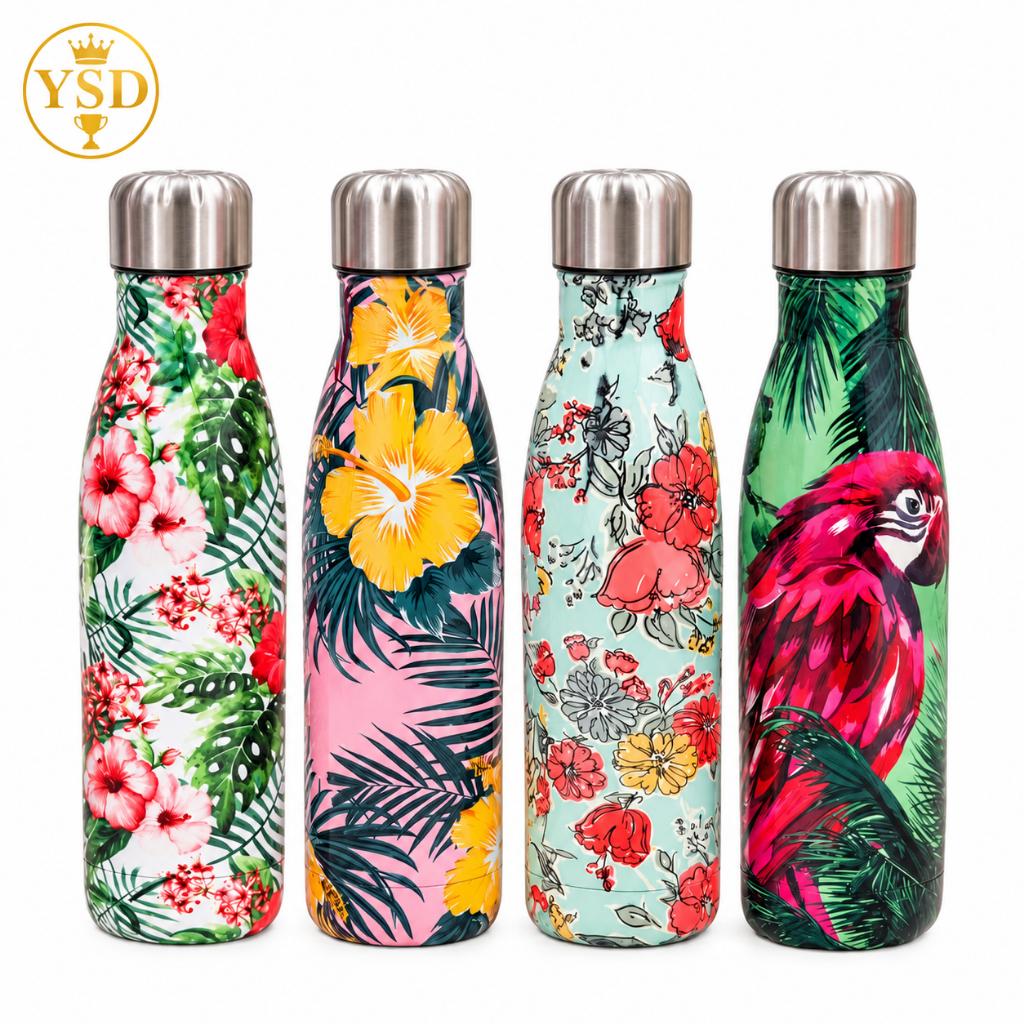 Garrafa 500ml Inox com Tampa Rosqueável Estampada Garrafa para Água Academia Trabalho Passeio