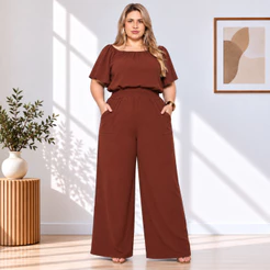 Macacão Plus Size Longo Ciganinha Tendência Blogueira