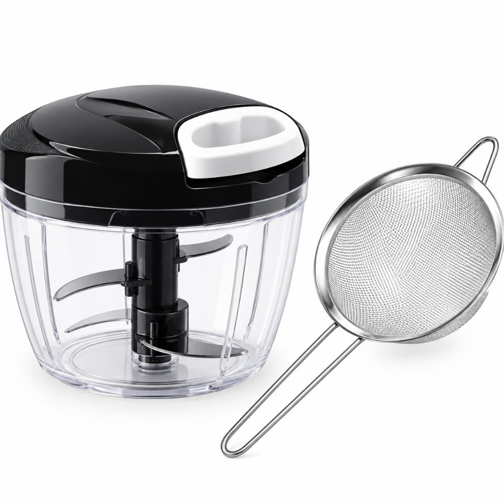Processador de Alimentos Manual 500ml 3 Lâminas Triturador de Alho + Peneira 8cm Grátis