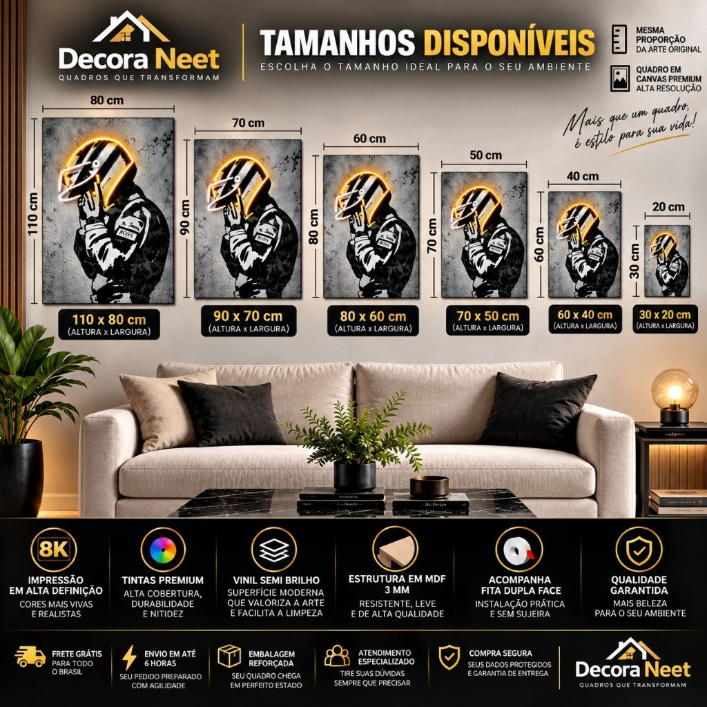 Quadro Decorativo 110x80cm Capacete Ayrton Senna Fórmula 1 Frase Motivacional Sala Quarto Casa Decoração De Parede MDF — imagem 2 de 2