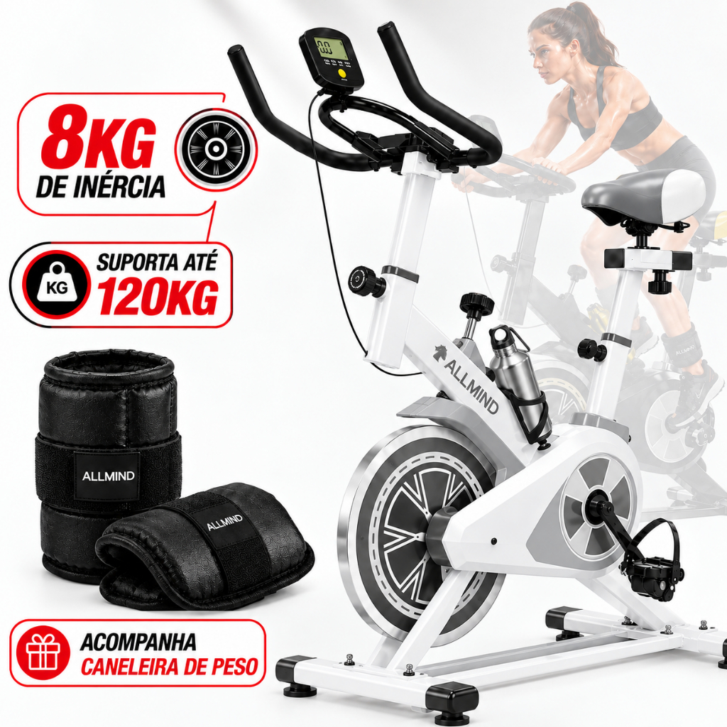 Bicicleta Ergométrica 120kg Spinning Branca e Cinza para Academia e Casa · foto 2