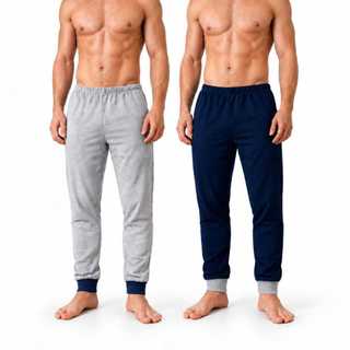 Kit 2 Calças De Algodão Com Punho Pijama Masculino