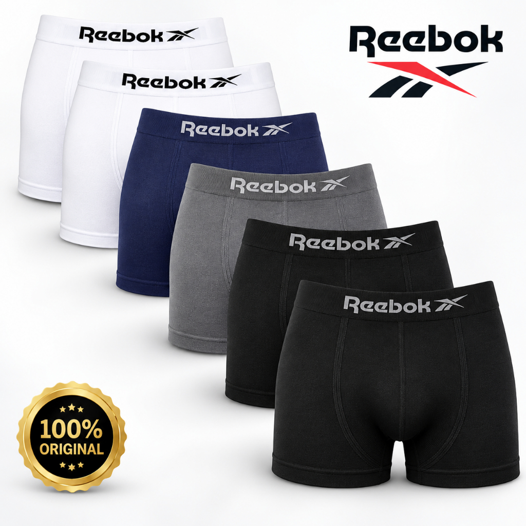 Kit 6 Cuecas Boxer Masculina Reebok Microfibra Sem Costura Lisa