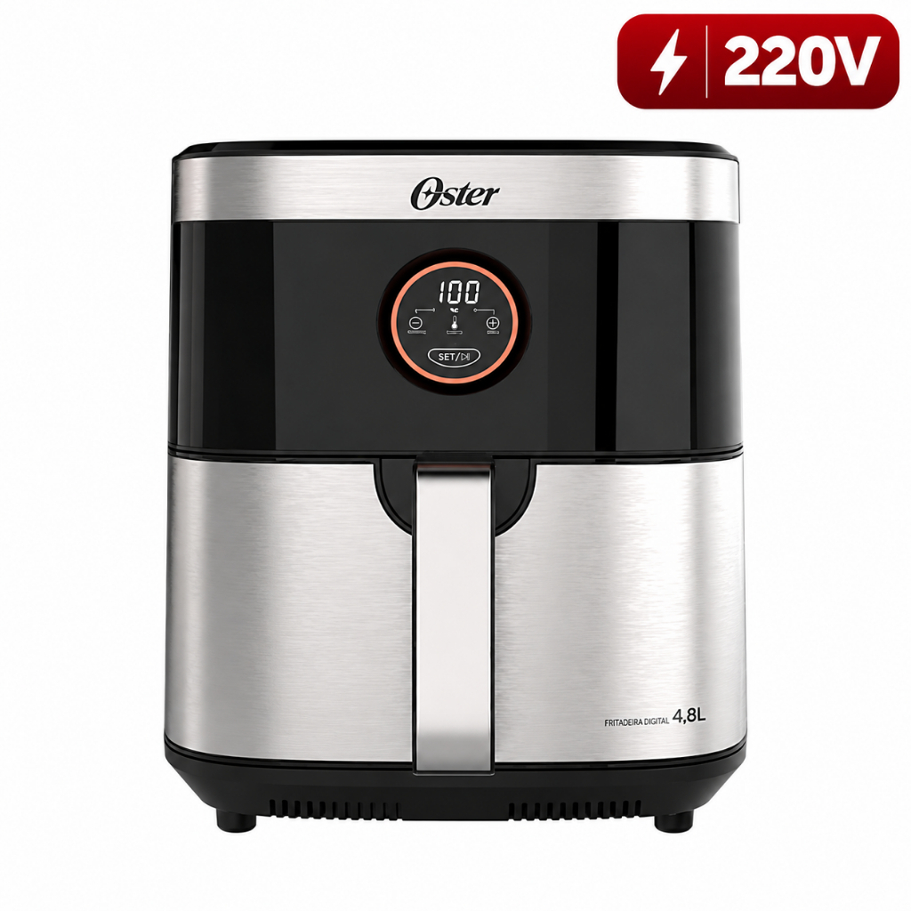 Fritadeira Elétrica Air Fryer Sem Óleo Oster 2 Em 1 Black Inox, 1500W, 4,8L - 220v