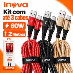 Cabo de Carregador Android e Ios 60w USB-C 2 metros to USB-C Cable Cabo Rápido Turbo Comprido Resistente