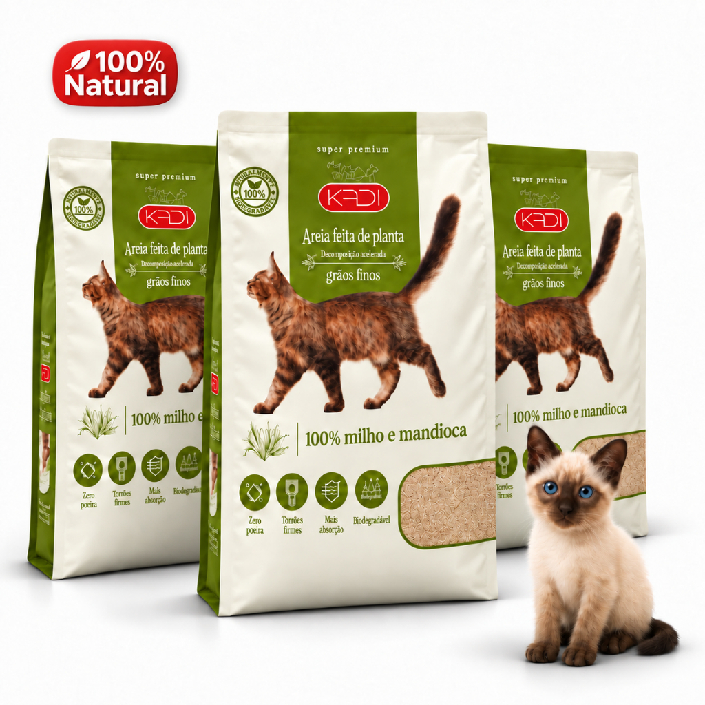 Areia Biodegradável Grãos Finos Higiênica Ecológica Natural e Segura para Gatos 4 a 8kg