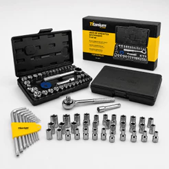 Jogo Soquete 40 Peças + Jogo Chave Torx Curto CRV 9 Peças Profissional Titanium Platina