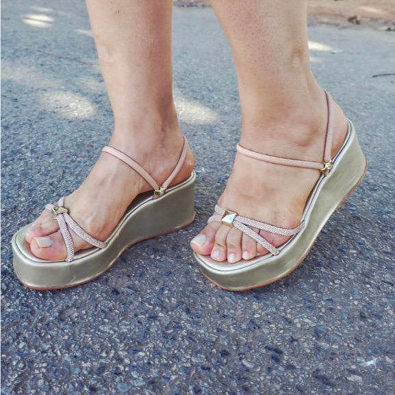 Sandália Feminina Confortável Salto Alto Anabela Plataforma Flat Confortável Feminino Strass Abs