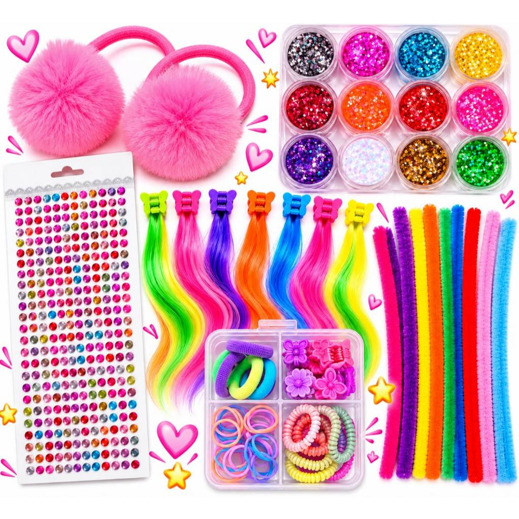 Kit Completo Cabelo Divertido Menina Princesa Festa Brilho Presilhas Glitter — imagem 2 de 2