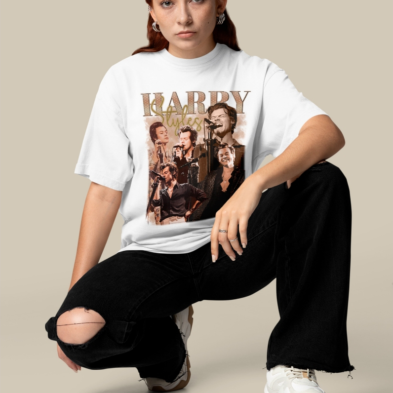 Camiseta Oversized Harry Styles Estampada Streetwear Moda Urbana Casual Confortável Estilo Jovem Moderno Tendência