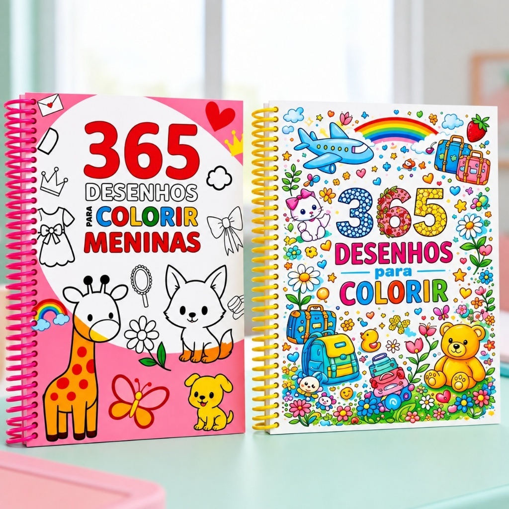 Kit 2 Livros 365 Desenhos Meninas 365 Desenhos para Colorir Branco Caderno para Colorir