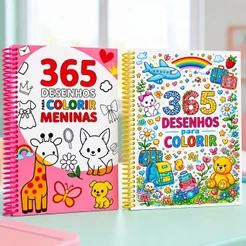 Kit 2 Livros 365 Desenhos Meninas 365 Desenhos para Colorir Branco Caderno para Colorir