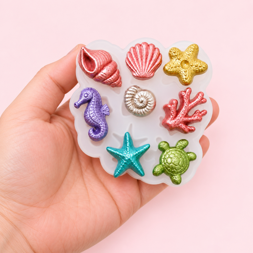 Molde de Silicone Premium Aplique Fundo do Mar - Confeitaria , Vela, Artesanato, Gesso, Biscuit - Forma de Silicone