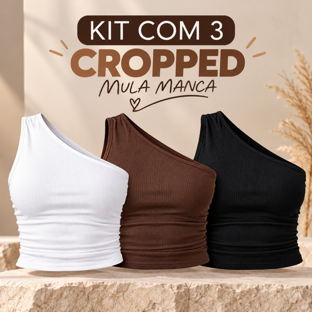 Kit 03 Cropped Mula Manca Feminino Tecido Canelado Elegante Modinha