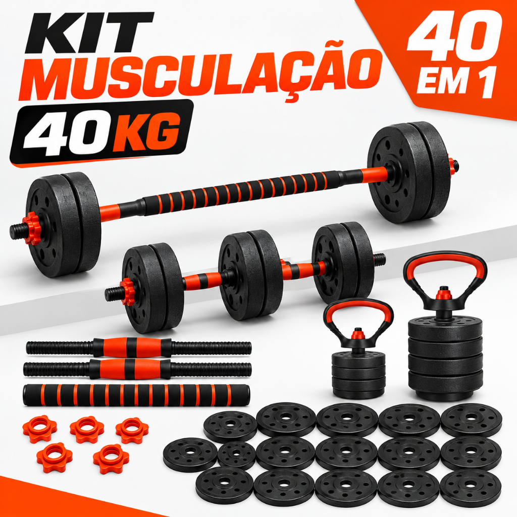 Kit Halteres 6 Em 1 Até 40kg Ajustável Halteres Kettlebell