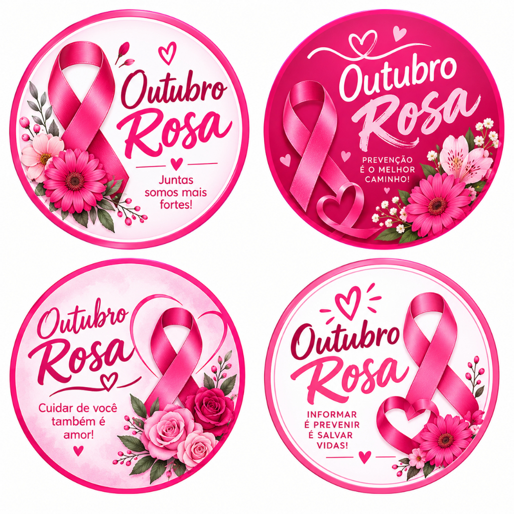 Adesivos Outubro Rosa Para Conscientização 3x3 Cm - Kit com 100 150 ou 200 unidades