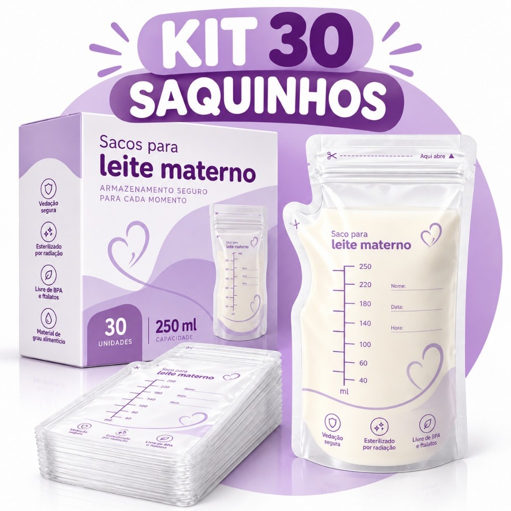 Kit 30x Saquinhos Para Armazenar Leite Materno Congelar 250ml Maternidade Reutilizável ENVIO IMEDIATO