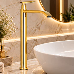 Torneira Banheiro Dourada Bica Alta Lavabo Pia Cuba Luxo