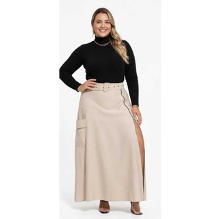 Saia Longa Feminina Plus Size - Modelagem Reta E Zíper Lateral