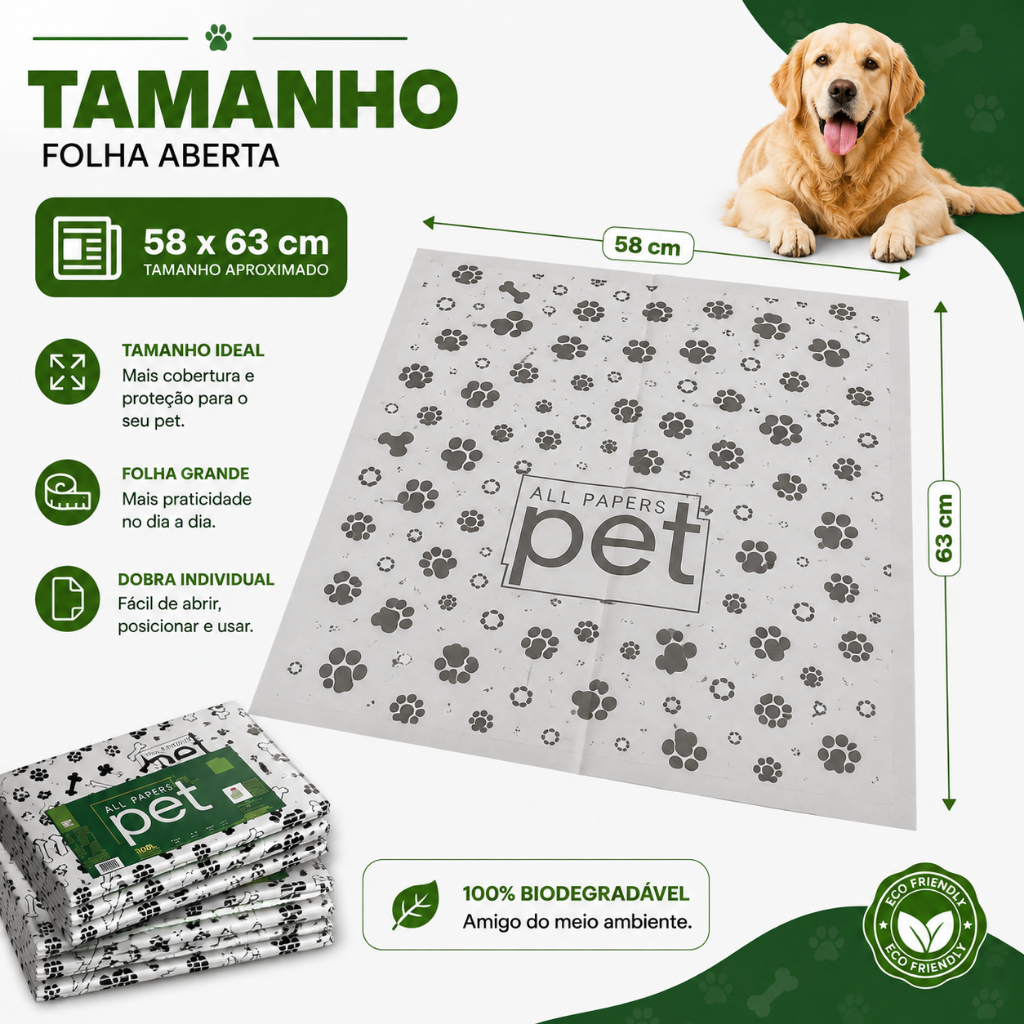 Kit Jornal Pet Higiênico 50/100/150/200 Folhas Biodegradável não vaza grande 64x58cm cachorro gato — imagem 2 de 2