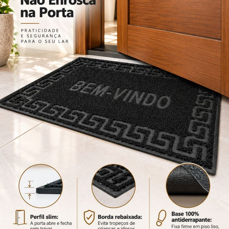 Tapete Capacho Porta De Entrada Bem Vindo Antiderrapante Emborrachado Lavável Vinil — imagem 2 de 2