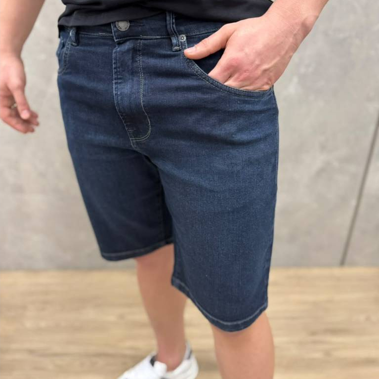BERMUDA JEANS MASCULINA SALLO COM ELASTANO AZUL ESCURO SLIM CONFORTÁVEL CASUAL DIA A DIA