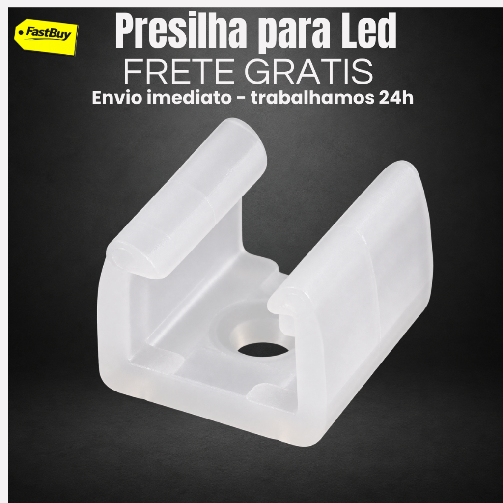 Kit 100 Presilhas para Fita Mangueira de LED Neon Flex Fixação Suporte Grampo Branco Neutro