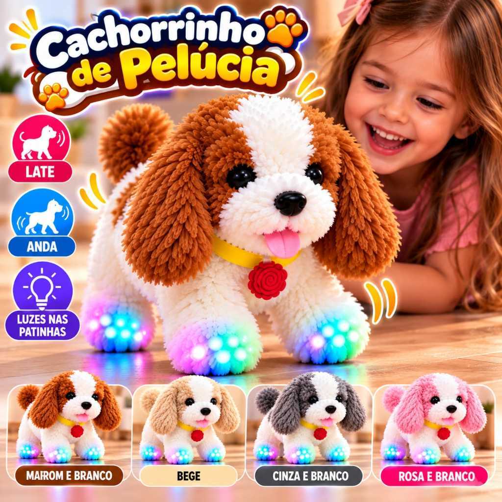 Brinquedo Cachorrinho Late e Anda Com Som Divertido Pelucia Infantil Toda Criança Vai Amar Com Pilhas Inclusas