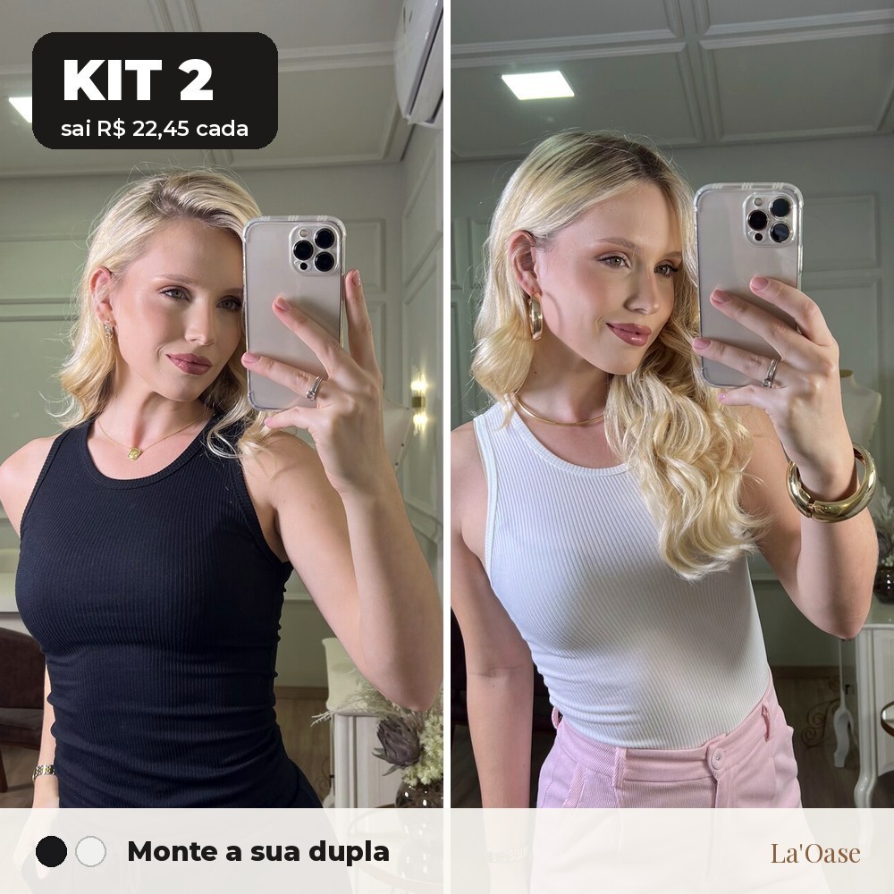 Kit 2 Regatas Caneladas Femininas Blusinha Básica Ribana Premium Elastano