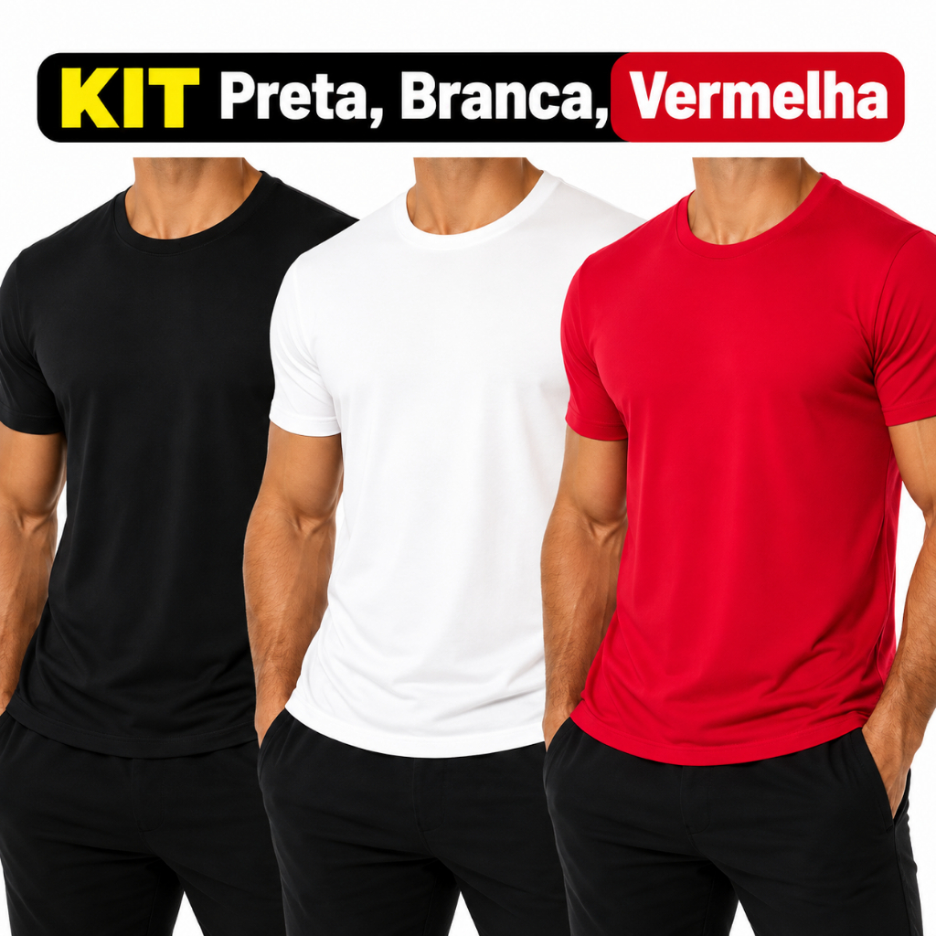 Kit 3 Camisetas Masculinas Lisas  Manga Curta Casual Confortável 96% Viscose 4% Elastano