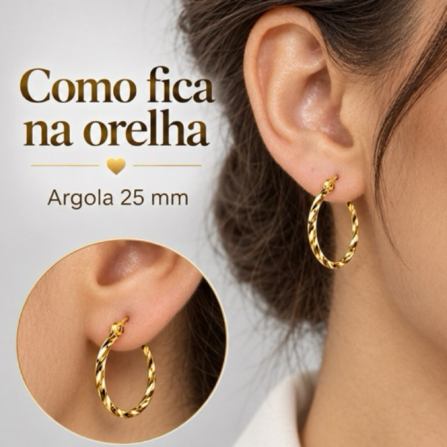Brinco de Argola Dourada 25 mm em Aço Cirúrgico Banhado a Ouro