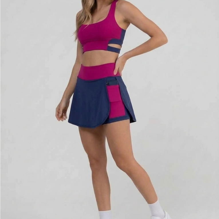 Conjunto Fitness Feminino Top e Shorts Saia Academia Treino Esportivo Confortável Roupa de Academia