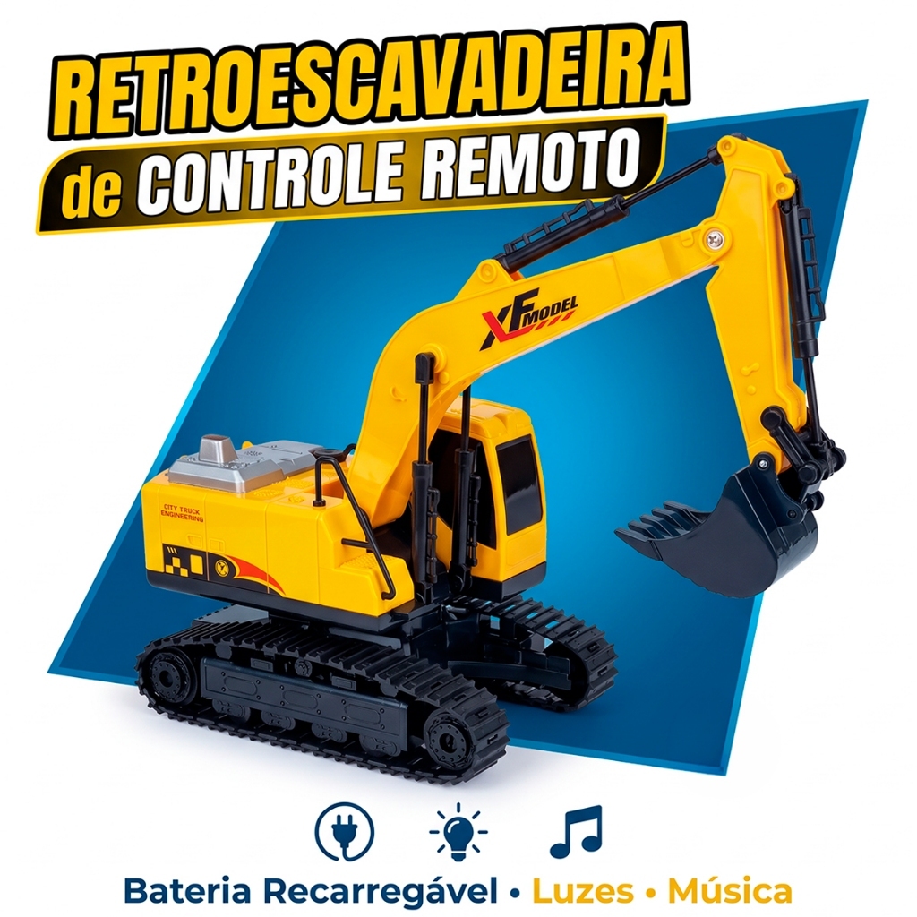 Escavadeira Controle Remoto Com Fumaça Sonoro 7 Canais 360° Infantil Menino