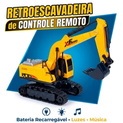 Escavadeira Controle Remoto Com Fumaça Sonoro 7 Canais 360° Infantil Menino